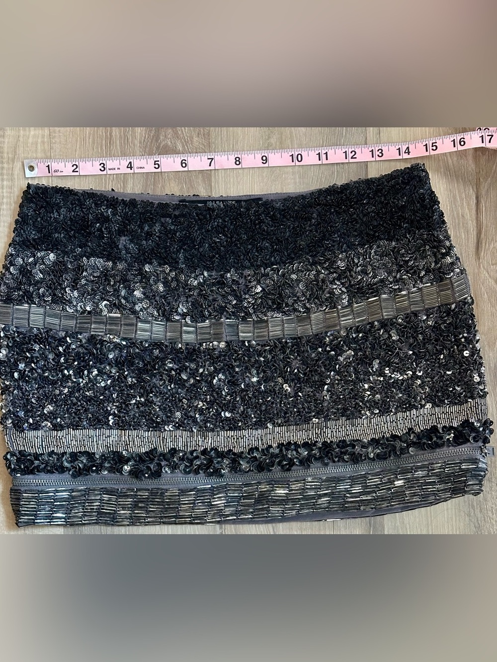 AllSaints Suzi Zip Hand Embellished Sequin Mini Skirt US 2 Black Beaded - Picture 4 of 12